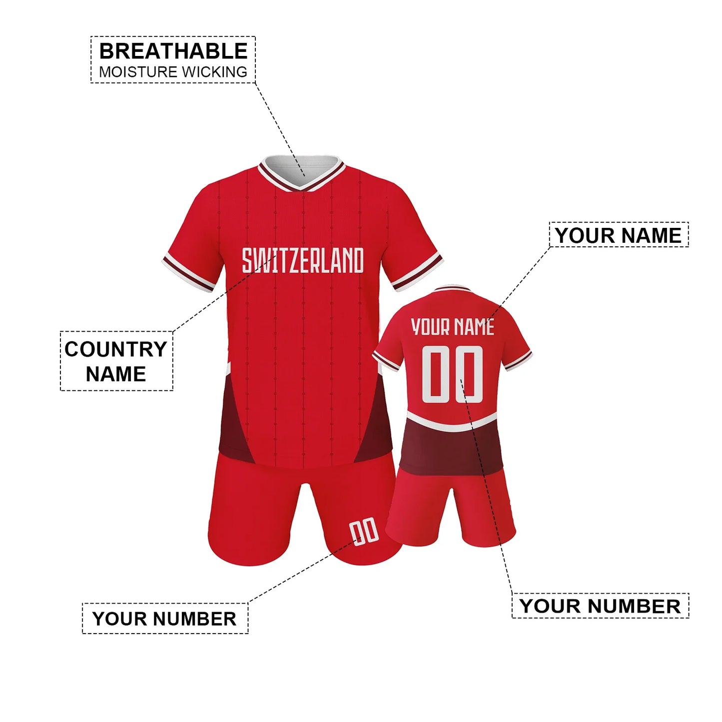 Swiss Football Uniform Customization Personalized Name Number Football Uniform Football Sports Jersey Set